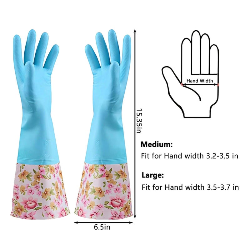 KINGFINGER Rubber Latex-Free Waterproof Dishwashing Gloves,2 Pair Medium Long Cuff Flock Lining Household Cleaning Gloves - Image 3